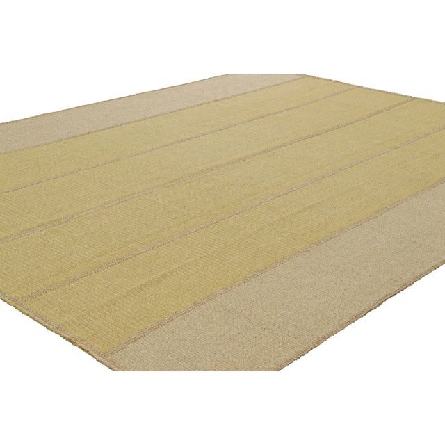 Rug & Kilim Rug & Kilim’s Contemporary Kilim in Beige and Gold Textural Stripes For Sale - Image 4 of 7