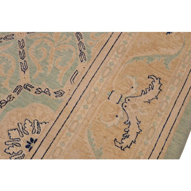 Textile Shabby Chic Ziegler Green Tan Hand-Knotted Wool Rug - 8'10'' X 11'10'' For Sale - Image 7 of 8
