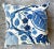 A gorgeous vintage Coastal throw pillow. A beautiful printed blue and white floral on a linen cotton upholstery fabric....