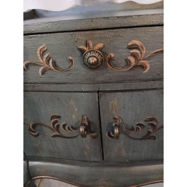 Early 20th Century Intervention No, Bleu & Gold" – Signed Hand-Distressed Folk Baroque Cabinet For Sale - Image 4 of 11