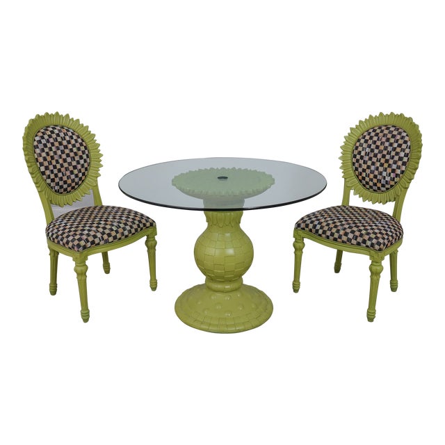 Mackenzie Childs 3 Piece Table & Chair Patio Set Chairish