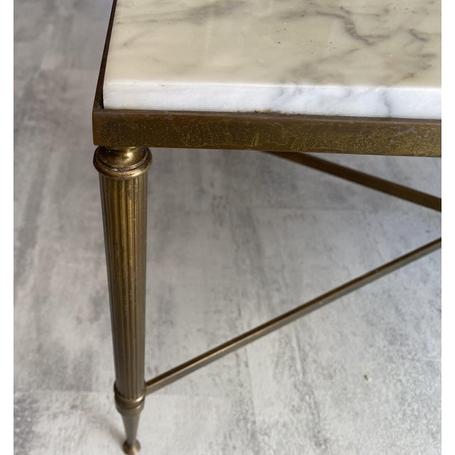 Vintage Coffee Table in White and Grey Marble with Gilt Brass Metal Frame, 1960s For Sale - Image 3 of 18