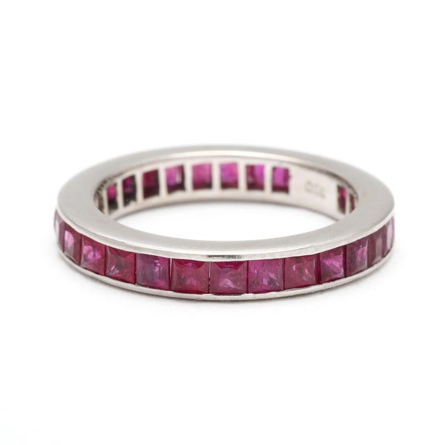 Early 21st Century 5.6ct Square Ruby Eternity Band Ring, 18k White Gold, Ring Size 6 For Sale - Image 5 of 7