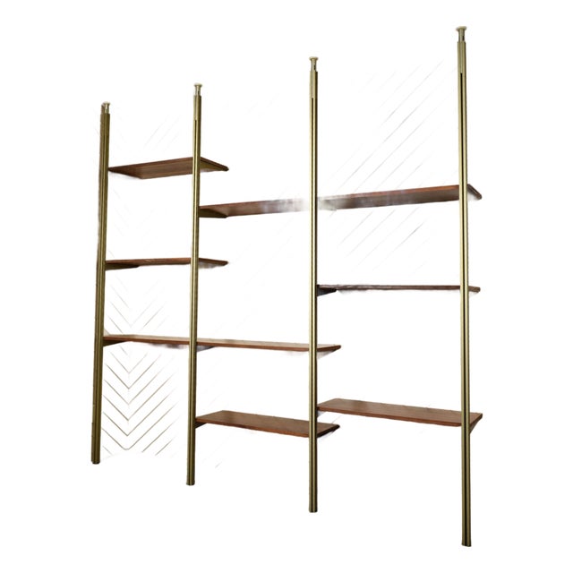 George Nelson Mid-Century Modern Tension Pole Omni Wall Shelving Unit Emerald Gold For Sale