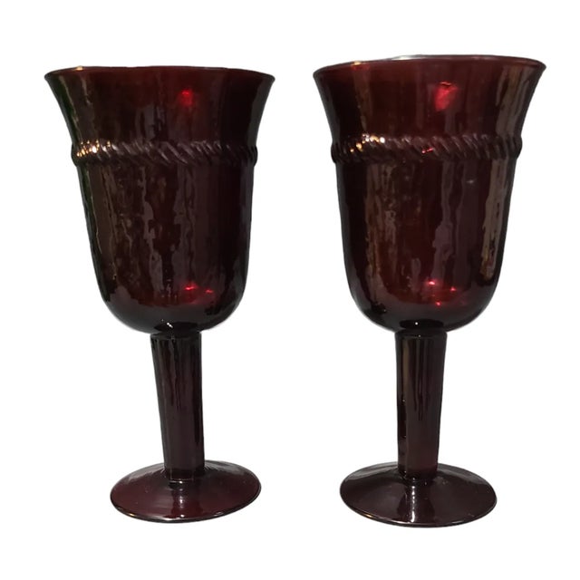 Vintage Pair of Ruby Red Stemmed Water or Wine Glasses Goblets For Sale - Image 6 of 6