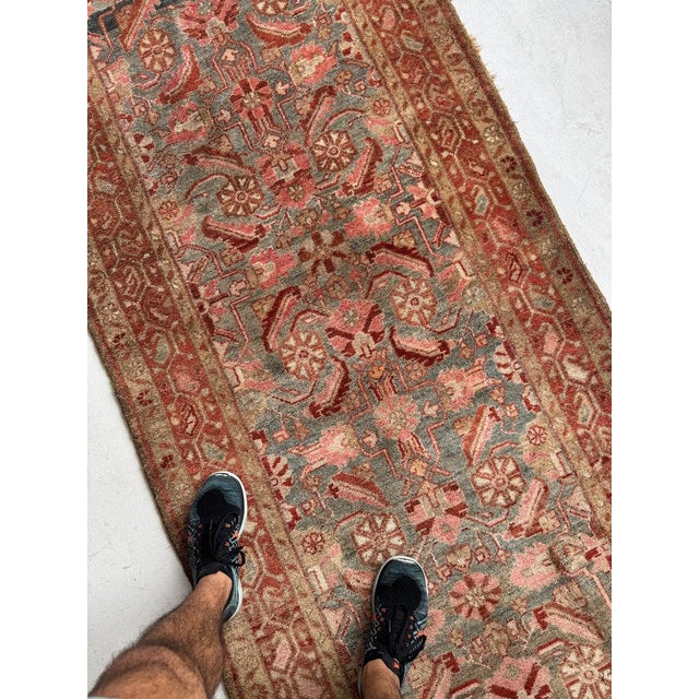 1940s Muted Herati Runner Slate Blue Soft Plush Pile Rug 3.6 x 10 For Sale - Image 11 of 11