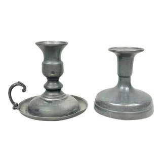 Vintage Pewter Candleholders-A Pair For Sale