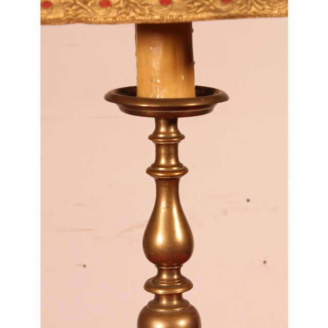 Bronze Candleholder Lamp with Parchment Lampshade, 17th Century For Sale - Image 5 of 10