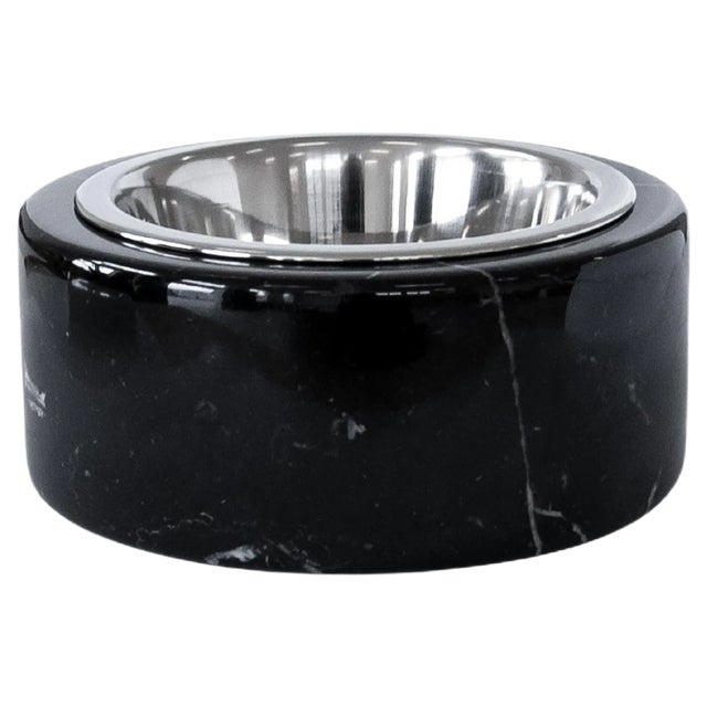 Round Black Marble Cat or Dog's Bowl For Sale