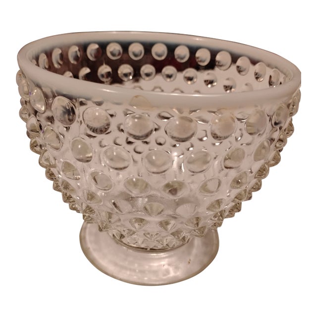 Vintage Fenton Moonstone Hobnail Glass Bowl White Clear Ombrè Art Glass For Sale