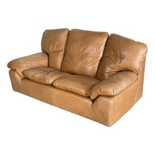 Vintage 1970s Italian Leather Loveseat Attributed to Ammannati & Vitelli For Sale
