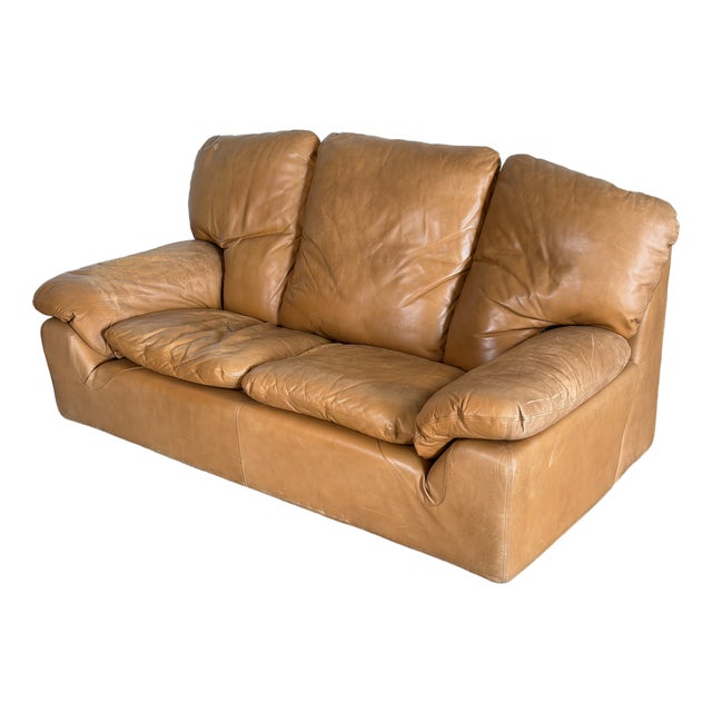 Vintage 1970s Italian Leather Loveseat Attributed to Ammannati & Vitelli For Sale