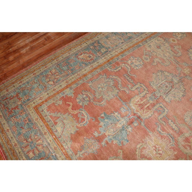 Early 20th Century Antique Zabihi Collection Peach Oushak Square Rug - 11'6" x 13' For Sale - Image 5 of 9