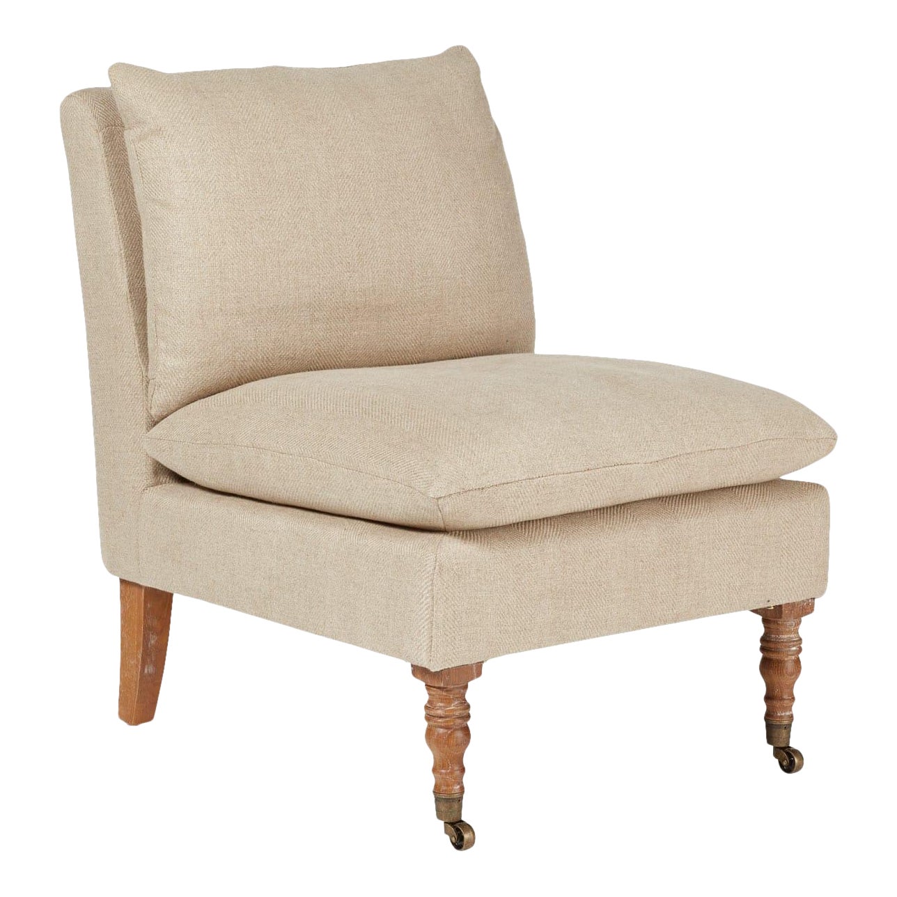 OKA Apadana Herringbone Linen Armless Chair in Natural Chairish