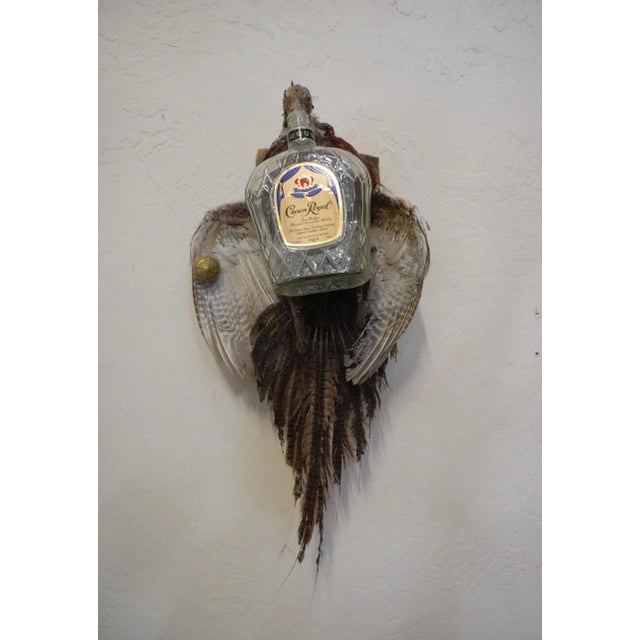 Taxidermy Pheasant Bird Drinking From Crown Royal Bottle. This novelty item would be great for any library, in-home...