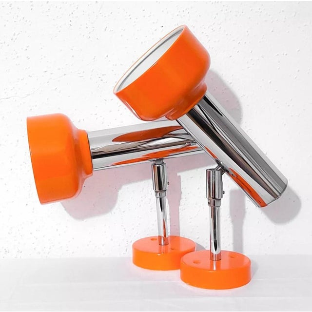 Mid-Century Modern Mid-Century Desk or Wall Lamps in Orange and Chromed Metal, 1970s, Set of 2 For Sale - Image 3 of 6