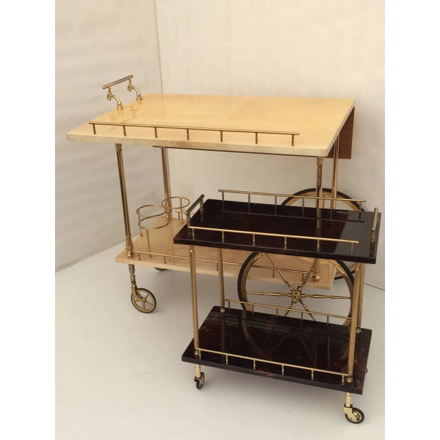 Aldo Tura Parchment Drop-Leaf Bar Cart For Sale - Image 10 of 11
