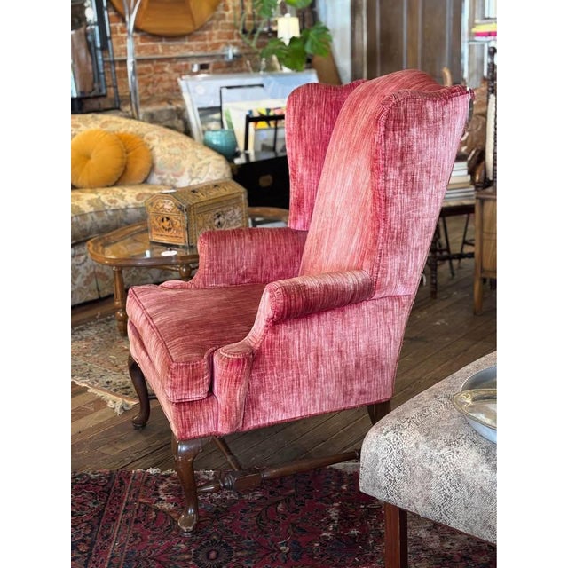 1970s Vintage Pink Velvet Wingback Chair For Sale - Image 5 of 5