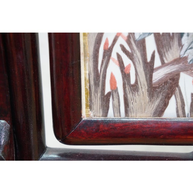 Chinese Silk Embroidered Peony Reticulated Rosewood Fire Screen Panel 31" For Sale - Image 17 of 18