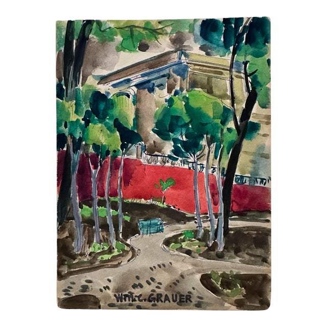 William C Grauer (1895-1985) Untitled (Stone Bridge) Ink and Watercolor 1940s For Sale