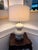 Classic and versatile Pottery Barn ceramic table lamp featuring a sculptural double-gourd silhouette in a warm cream...