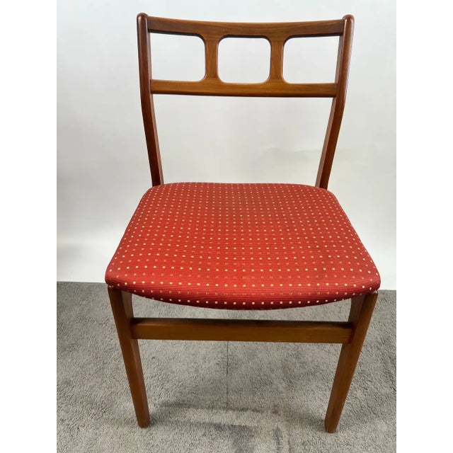 Danish Mid-Century Modern Teak Dining Chairs W Rust Red Dotted Upholstery, Set 6 For Sale - Image 13 of 13