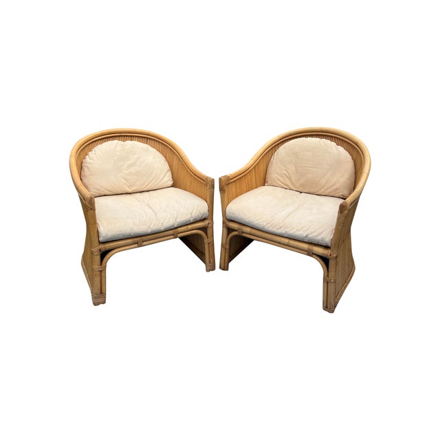 Vintage wicker rattan bamboo pair chairs in modern design Great design! Coastal boho chic modern styles. Cushions zip for...