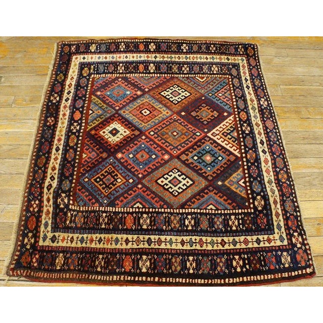 Tribal Antique Kurdish Geometric Multicolor 1890s Square Rug For Sale - Image 3 of 12