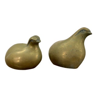 Vintage Mid Century Modernist Brass Quail Bird Sculptural Figurine - a Pair For Sale