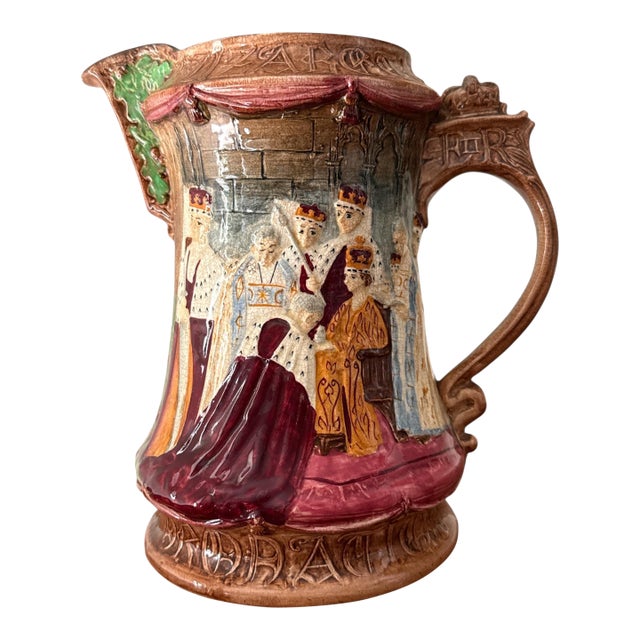 Vintage Burleigh Ware Coronation Jug — Queen Elizabeth II Commemorative Relief Pitcher — 8.5” For Sale