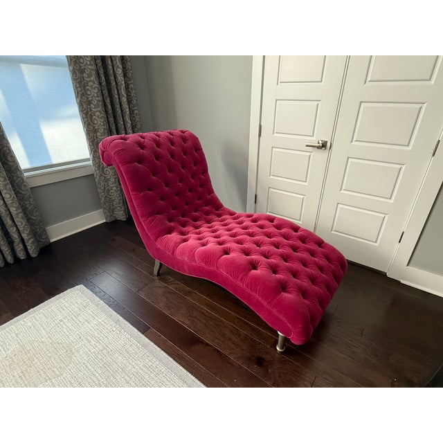 Mid-Century Modern Ethan Allen Velvet Chaise Lounge For Sale - Image 3 of 4