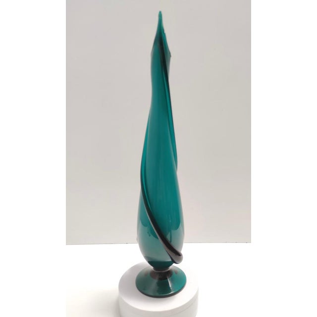Vintage Teal Encased and Hand-Blown Murano Glass Flower Vase, Italy, 1960s For Sale - Image 4 of 12