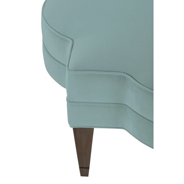 Transitional Belle Etoile Ottoman, Tidewater Blue Velvet For Sale - Image 3 of 5