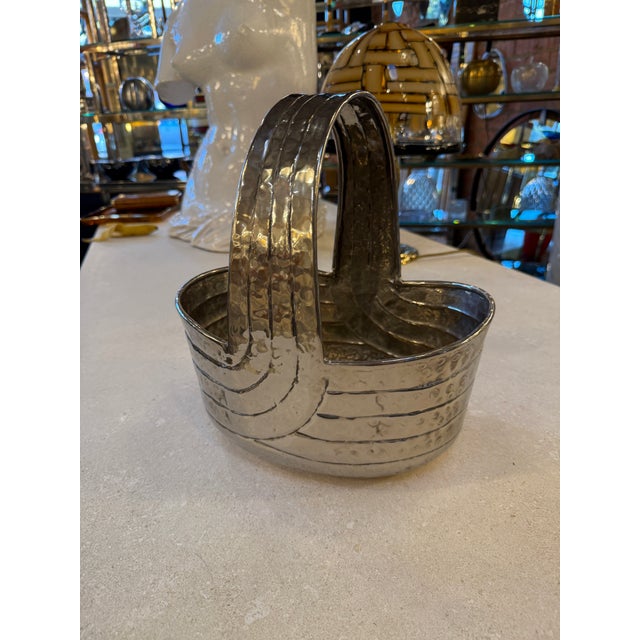 Italian Hammered Silver-Plated Basket With Sculptural Handle, 1970s For Sale In Los Angeles - Image 6 of 7