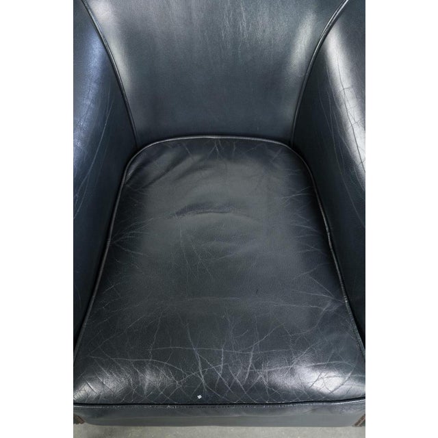 Dark Blue Cowhide Leather Club Chairs, Set of 2 For Sale - Image 5 of 16