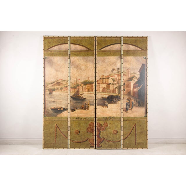 Vintage Four-Panel Painted Screen Depicting Macau Harbor, 1855 For Sale - Image 17 of 17