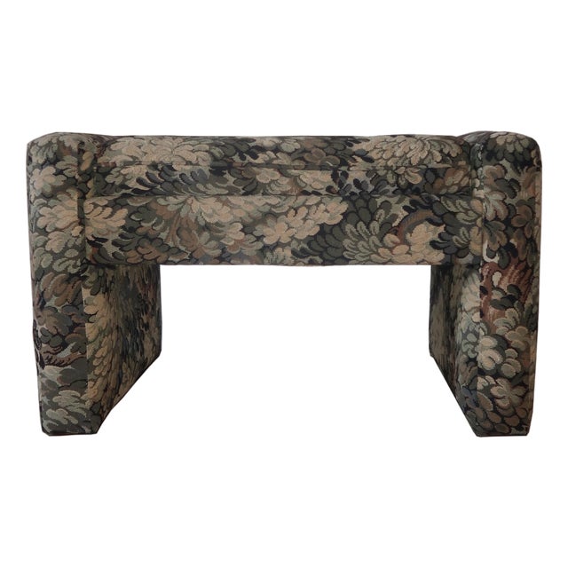 Vintage Parsons Style Upholstered Ottoman in Floral Tapestry Fabric For Sale