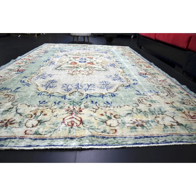 Boho Chic Oversize Vintage Floral Design Turkish Handmade Area Rug For Sale - Image 3 of 11