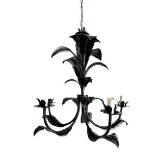 Vintage French Black Tole Chandelier, 1960s For Sale