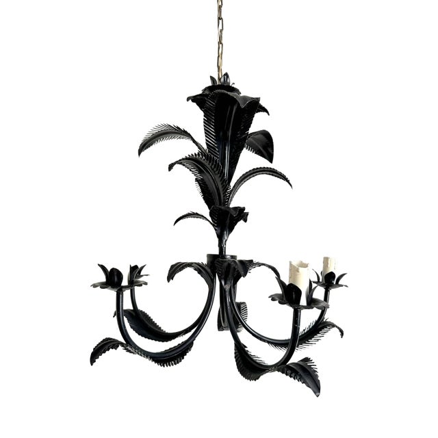 Vintage French Black Tole Chandelier, 1960s For Sale