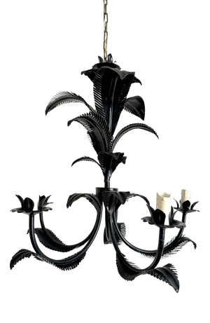 Vintage French Black Tole Chandelier, 1960s