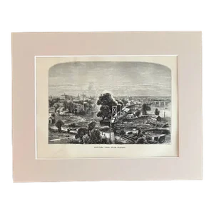 Antique 1874 Wood Engraving "Hartford, from Colt's Factory" CT in 11x14 Mat