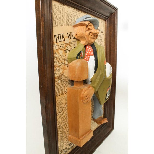 1976 "The Emperor of Wall Street" Duff Tweed Original Wood Relief Sculpture in Frame For Sale - Image 4 of 8