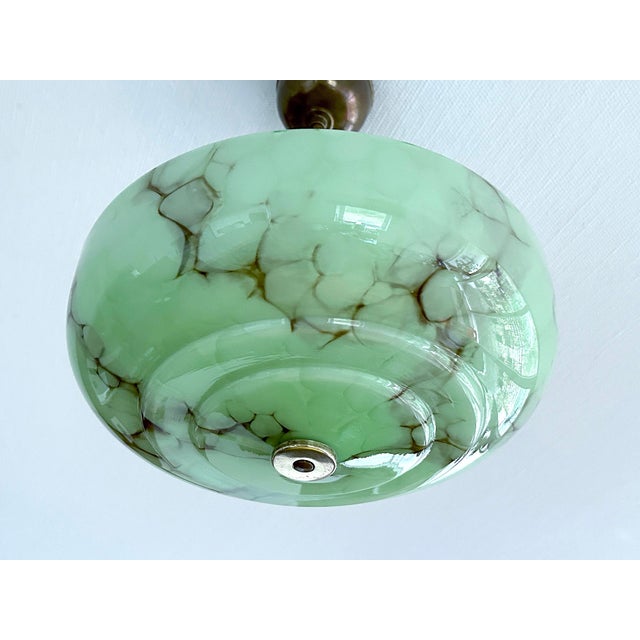 Art Deco Pendant Light in Green Marble Glass, 1930s For Sale - Image 10 of 18