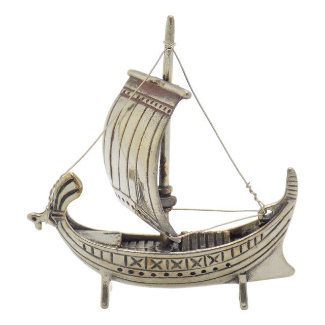Vintage Italian Handmade Silver Ship Figurine, 1980s For Sale