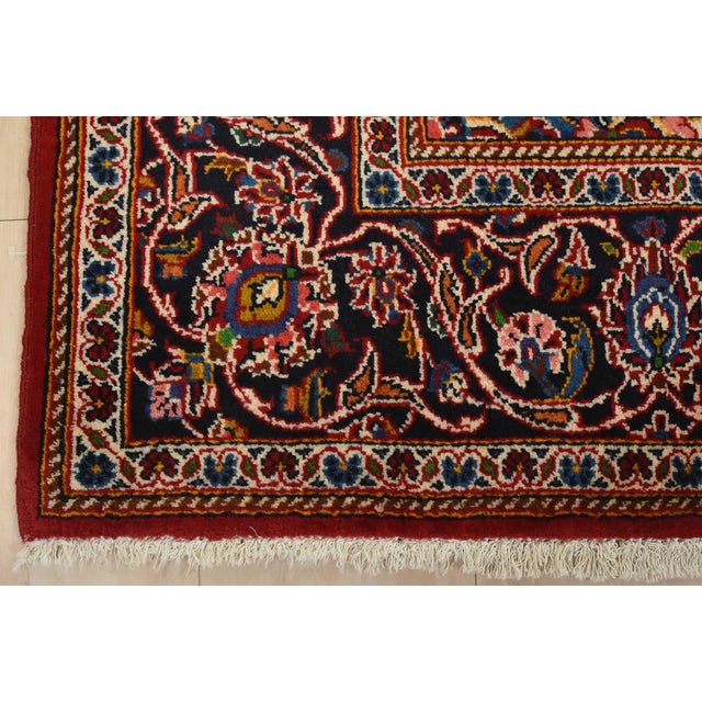 Kashan Rug 4’7” X 7’1” Red Wool Vintage Traditional Hand-Knotted Carpet For Sale - Image 10 of 13