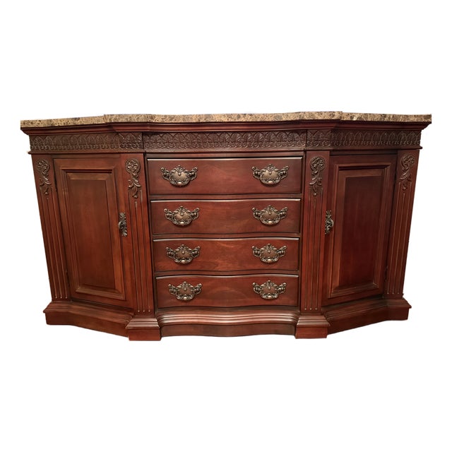Late 20th Century Bernhardt Embassy Row Buffet Sideboard Credenza With Marble Top For Sale