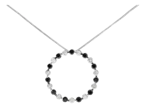 .925 Sterling Silver 1 3/4 Cttw Alternating Black and White Diamond Open Circle Hoop Pendant Necklace (H-I Color, I2-I3 Clarity) - 18" Inches