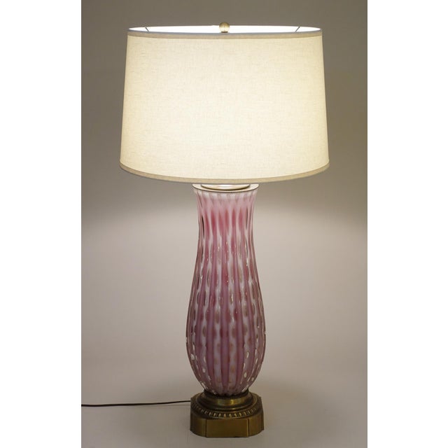 1960s Rare Xxlarge Massive Pink "Costolato" Barovier Toso Murano Italy Bubble Blown Art Glass Brass Table Lamp For Sale - Image 10 of 13