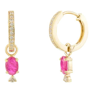Dangling Ruby & Diamond Studded Classic Drop Earrings - a Pair - 2 Pieces